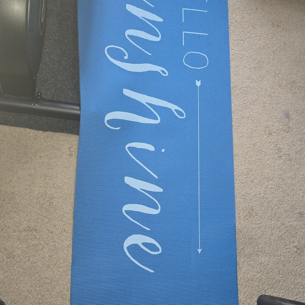 Blue Yoga Mat with 'Hello Sunshine' Print